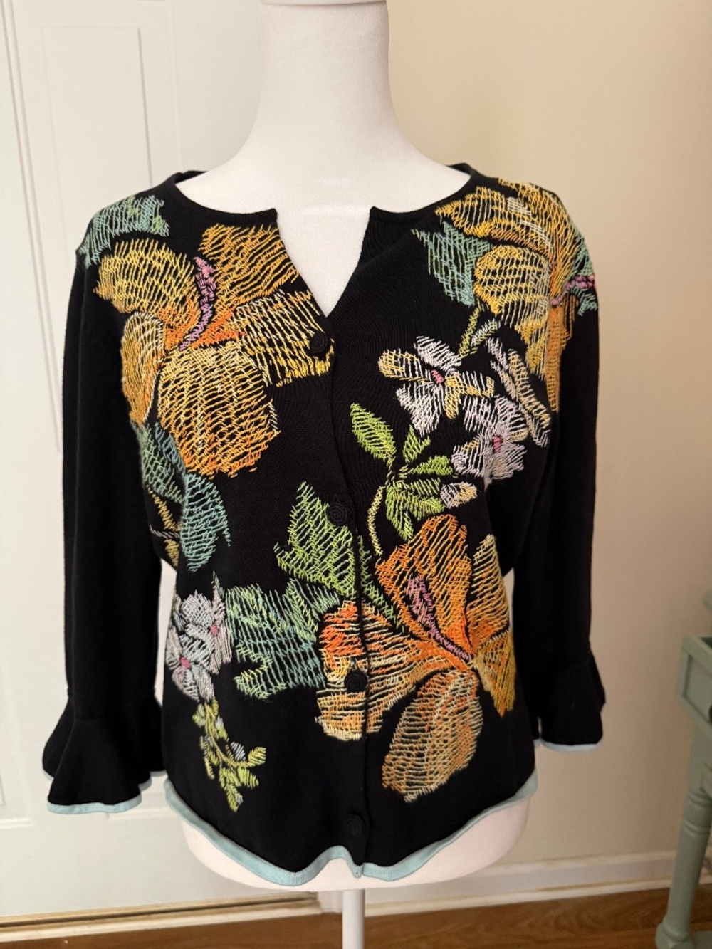 Michael Simon Vintage Floral Embroidered Sweater, Size M